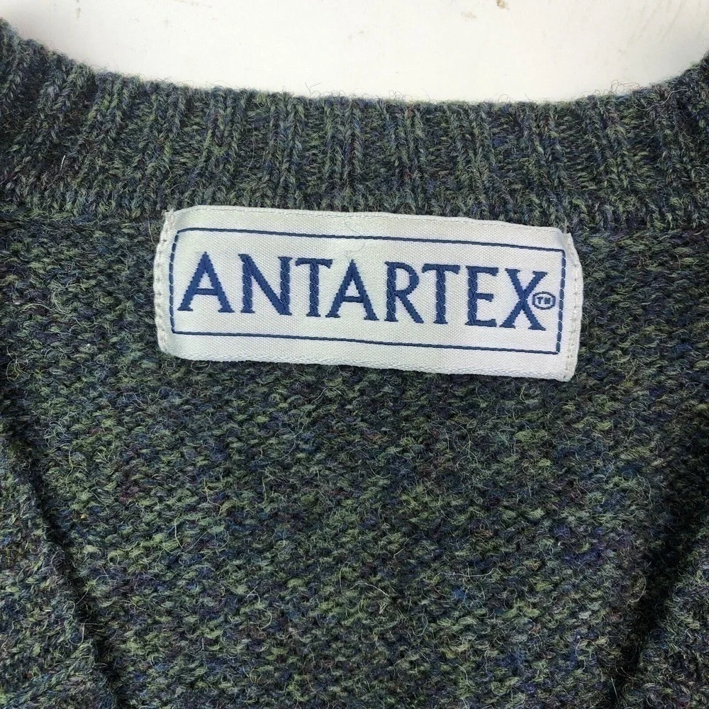 Vintage Antartex Shetland Wool Sweater Mens L Green Preppy Classic V neck